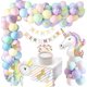thumbnail image 1 of Decoraciones para fiestas de unicornio YANSION Arco de globos 3D con globos de ágata morada Mantel para niña, 1 of 6