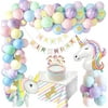 AOWEE Unicorn Party Decorations, 3D Unicorn Theme Balloon Arch with Purple Agate Balloons Unicorn Tablecloth for Girl 1st 2nd 3rd Birthday Baby Shower