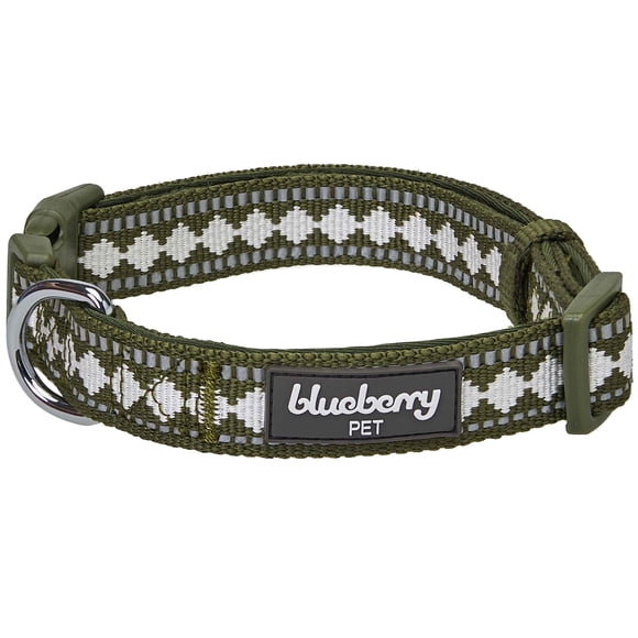 Blueberry Pet 3 Colors 3M Reflective Jacquard Neoprene Padded Adjustable Dog Collar, Olive, Medium, (14 1/2 inch -20 inch ) Neck * 3/4 inch Wide (Pack of 1)
