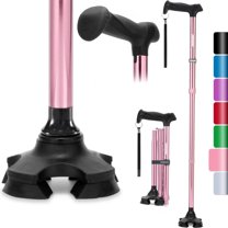 Rehand Adjustable Folding Walking Cane, Lightweight Collapsible Walking Stick for Seniors and Adults, Pink