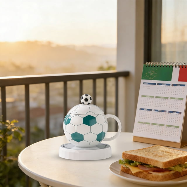 EGNMCR Football Themed Mug With Lid Spoon Gift Box Cute Ceramic Coffee Tea Cup A Great Gift For Sports Fans Ceramic cup