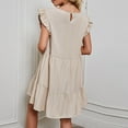 thumbnail image 4 of Teissuly Women's Solid Color Ruffle Elegant Loose Short Sleeved Round Neck Dress, 4 of 7