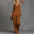 thumbnail image 5 of adaychics Two Piece Summer Sets for Women Cheetah Print Loose V Neck Sleeveless Tops Chiffon Trousers for Date, 5 of 6