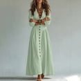 thumbnail image 7 of Guieoi Womens Dresses Fall Plus Size V-Neck Loose Casual Short-Sleeve Button-Down Dress Green XL, 7 of 7