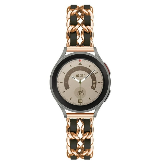 Leather Metal Band Compatible With Samsung Galaxy Watch 5 40mm 44mm Band, Stainless Steel Metal Cowboy Chain Style Replacement for Band Samsung Galaxy Watch 5 Pro 45mm