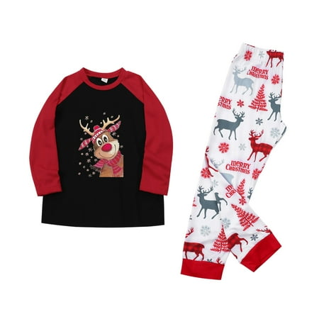 

frehsky matching family outfits family christmas pajamas set deer print raglan sleeve top and printed pants homewear for kids