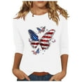 thumbnail image 2 of Tops for Women 3/4 Sleeve Independent Day Round Neck Loose Casual T-shirt White XXXL, 2 of 4