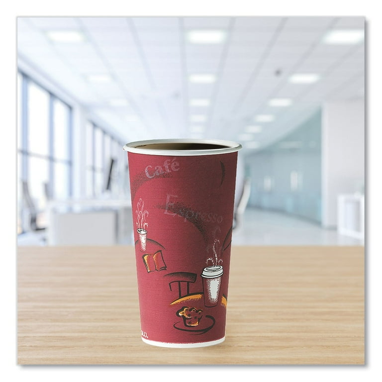 Single-Sided Poly Paper Hot Cups, 20 oz, Bistro Design, 600/Carton Single-Sided Poly Paper Hot Cups, 20 oz, Bistro Design, 600/Carton