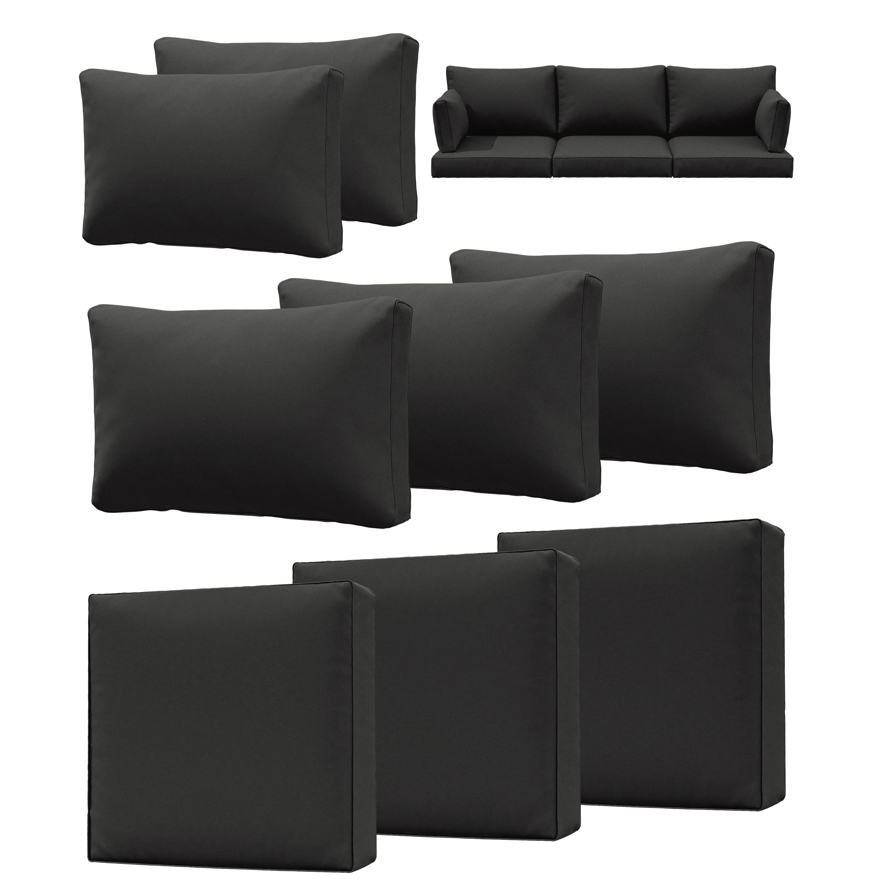 Snubbull 8-piece Patio Furniture Cushions, Replacement Outdoor Cushions for 3-Seat Sectional Sofa, Waterproof & Zipped, 25.6"*23.6"*4", Black