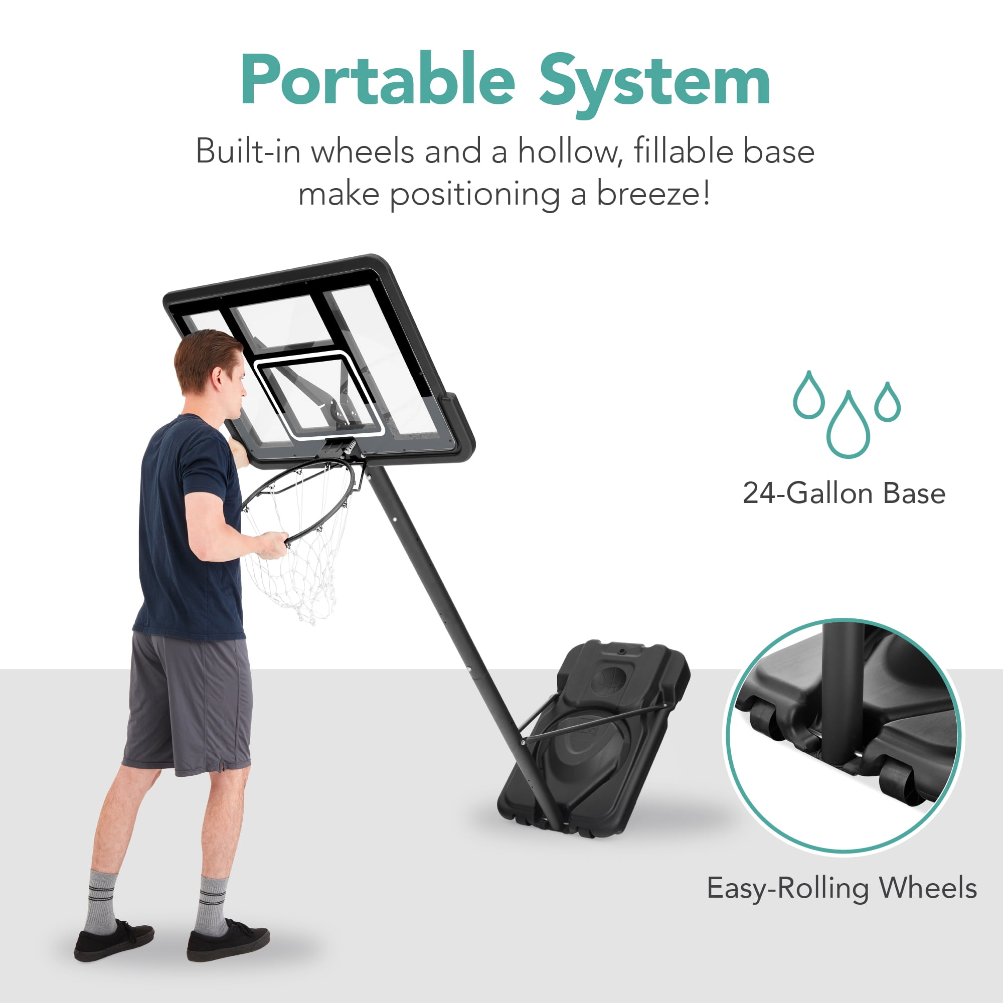 Best Choice Products Adjustable Regulation-Size Basketball Hoop, Portable Sport System w/ Fillable Base - Black/Gray