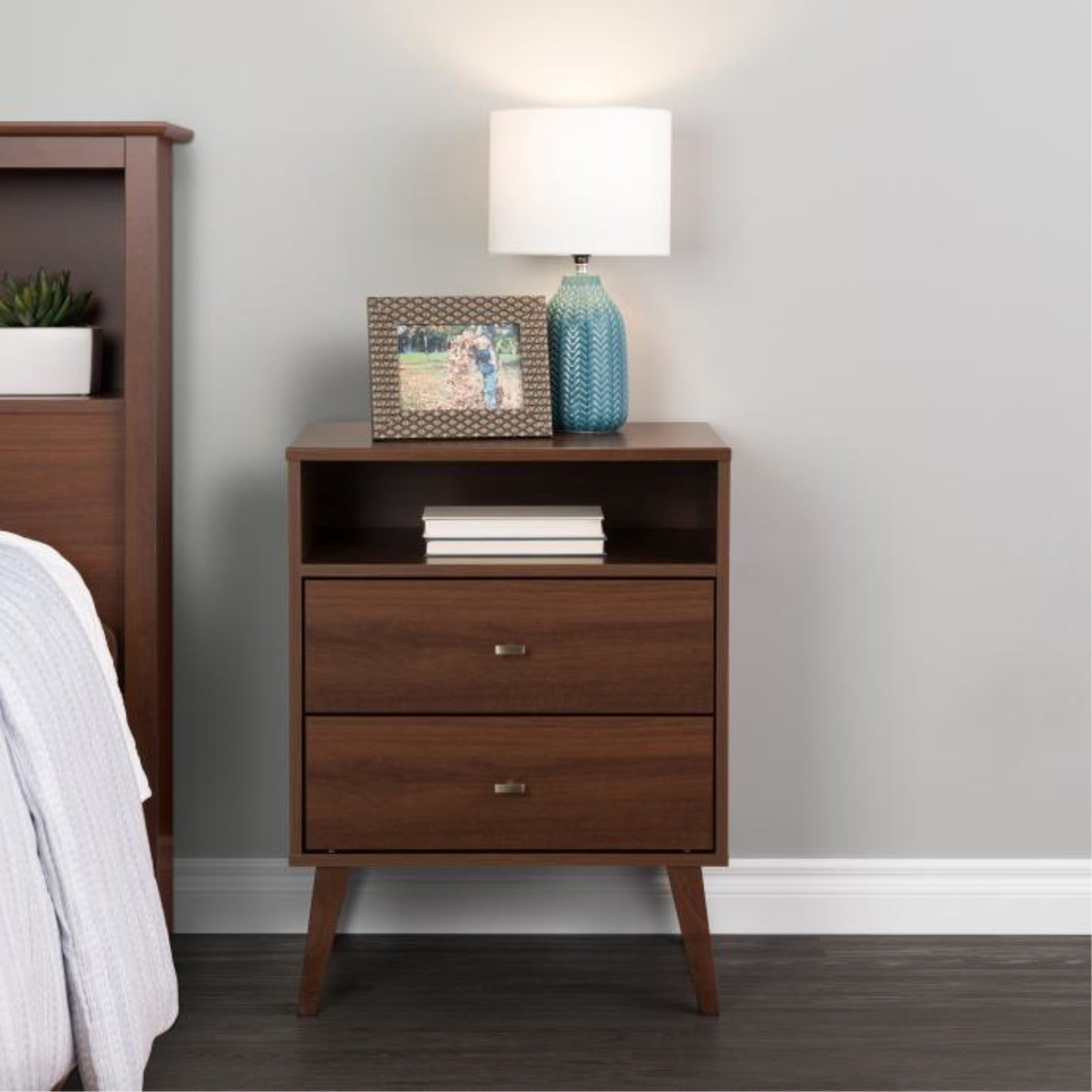 Ergode Milo 2drawer Tall Nightstand with Open Shelf, Cherry