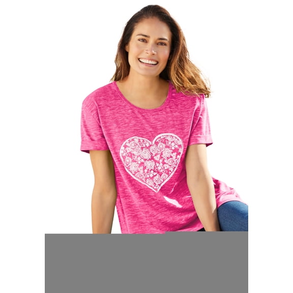 Woman Within Plus Size Marled Cuffed-Sleeve Tee