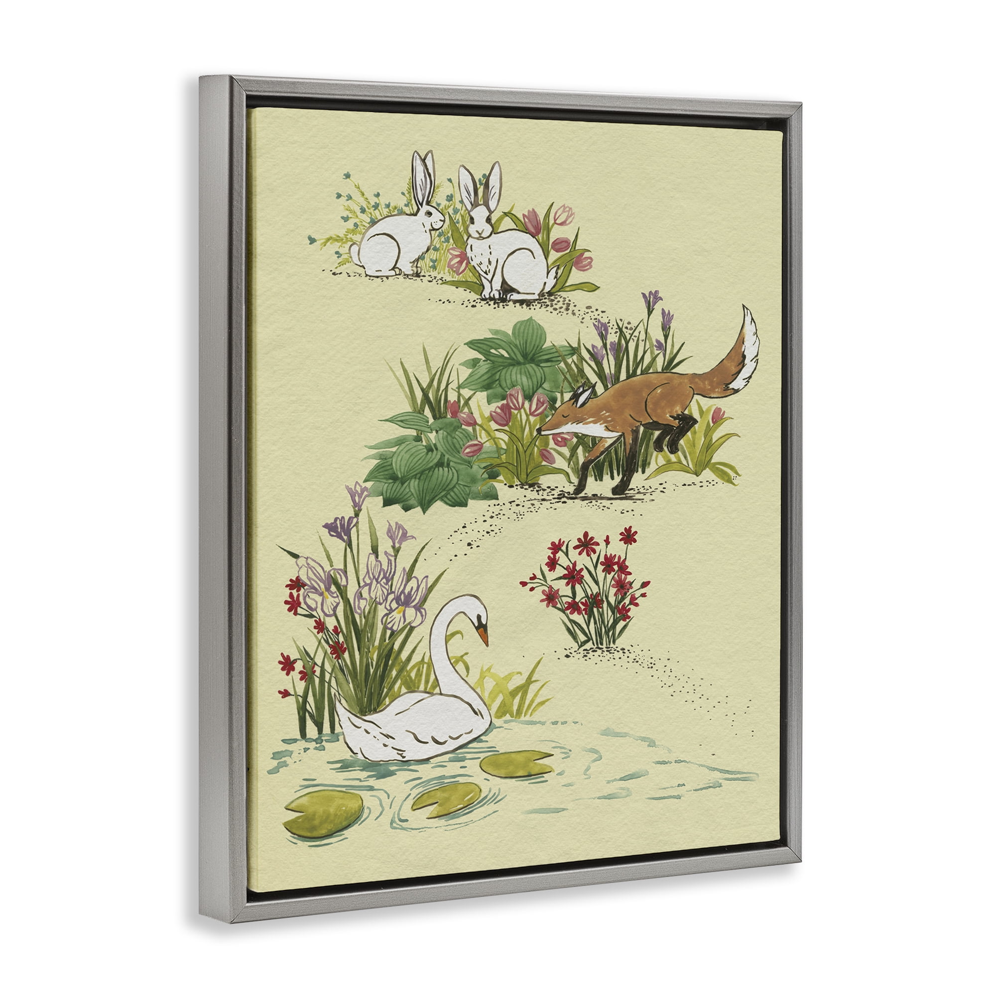 Stupell Industries Animals In Nature Scenes Gray Framed Floater Canvas Wall Art, design by Grace Popp