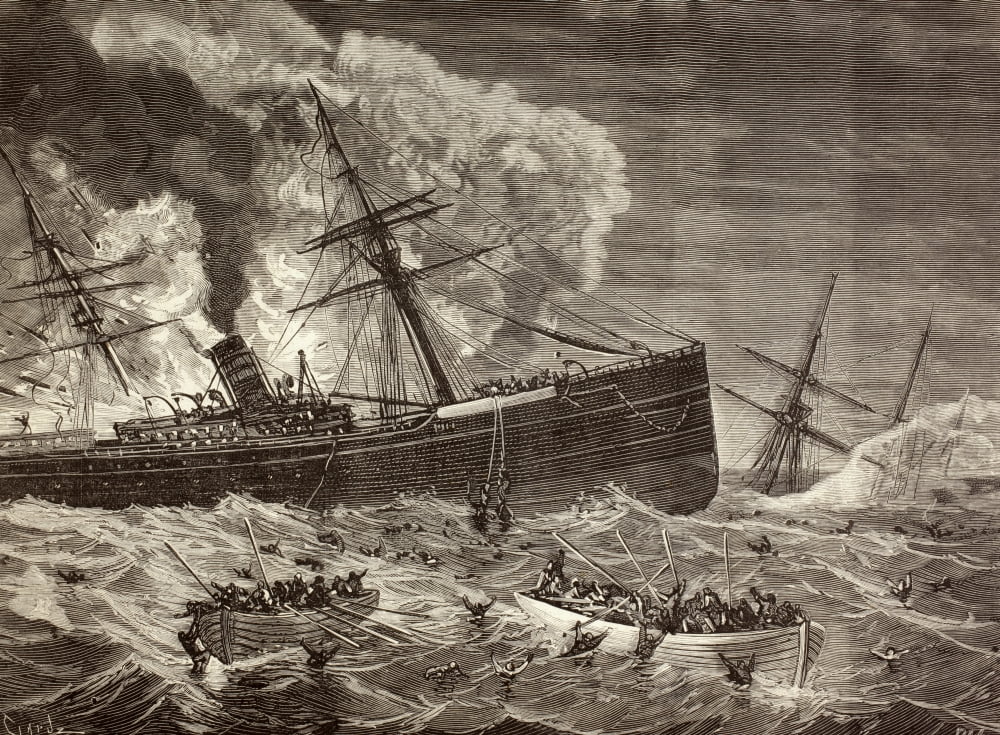 Collision And Sinking Of Spanish Steamer Leon And English Steamer Harelda Off Cabo Da Roca Portugal In January 1881 From La Ilustracion Espaola Y Americana Of 1881 Canvas Art - Ken Welsh Design Pics