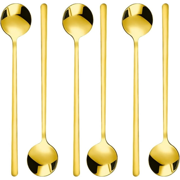 Coffee Spoons, Stirring Spoons, 4 PCS 6.7 Inches Tea Spoons Long Handle Gold Teaspoons, Ice Tea Spoons, Long Spoons for Stirring, Espresso Spoons Stainless Steel