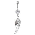 thumbnail image 4 of Koszal Rhinestone Hollow Feather Wing Dangle Navel Belly Button Ring Body Piercing, 4 of 6