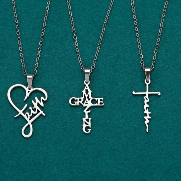 Letter Cross Necklace Set - Hip-Hop Unisex 3pcs Chain Jewelry Collection