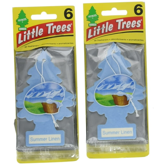 Little Trees Cardboard Hanging Car, Home & Office Air Freshener, Summer Linen (Pack of 12)