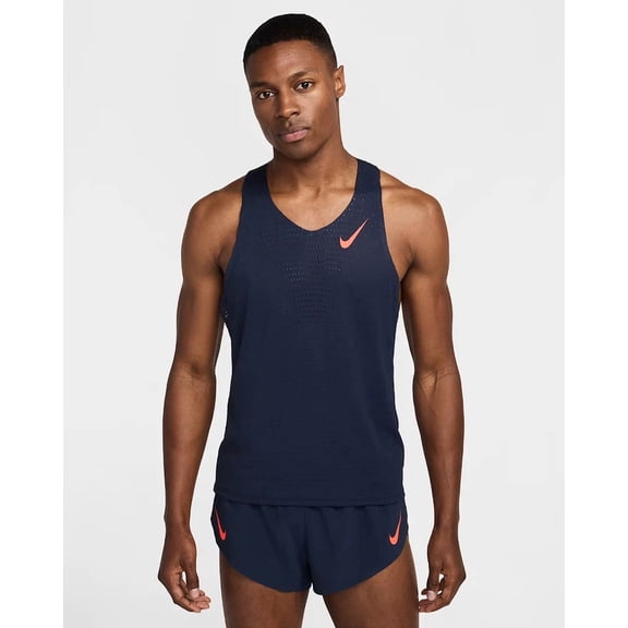 Nike AeroSwift Men's Dri-FIT ADV Running Singlet (FN4231-451, Obsidian/Bright Crimson) Size Medium