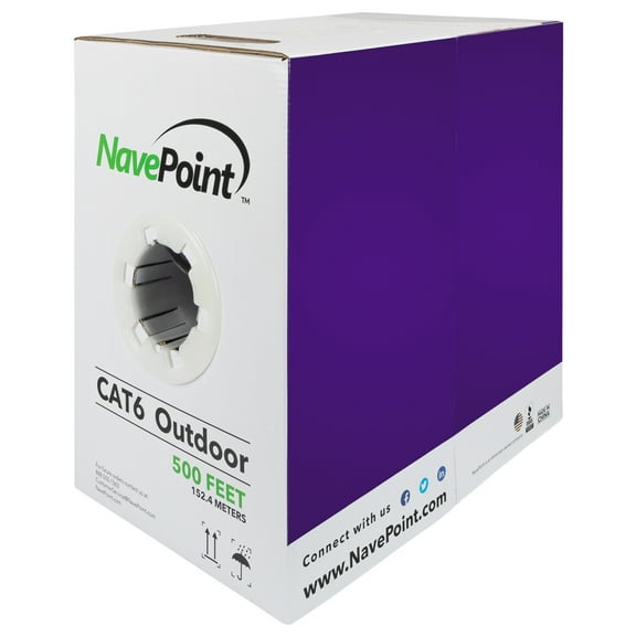 NavePoint CAT6 UTP Outdoor Direct Burial HDPE CCA Ethernet Cable 500 Ft Black