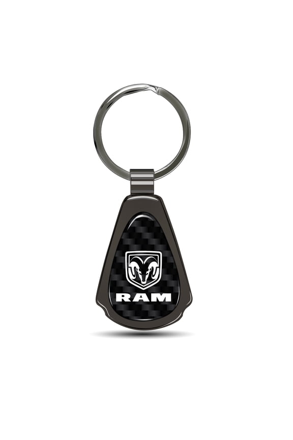 RAM Logo Real Black Carbon Fiber Gunmetal Black Metal Teardrop Key Chain