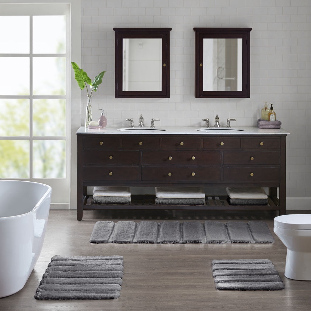 MAYEERTY Shag Bath Rug, Non Slip Bath Mat for Bathroom, 21"x34", Grey, Machine Wash