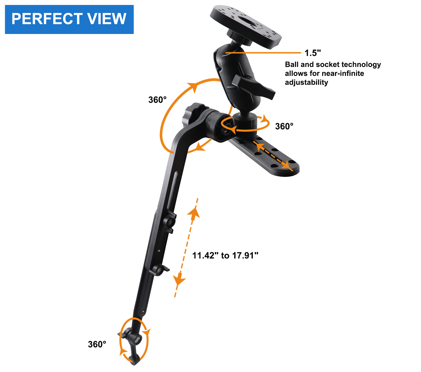 WINDFRD Fish Finder Mount 1.5" Ball Base for Kayak, Marine Transducer Mount for Boat, Universal Mounting Plate, Electronic Mounting Arm, Compatible with Scotty, Lowrance, Garmin Fish Finder