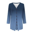 thumbnail image 4 of Women's Mid-Length Gradient Color Cardigan, Open Front Button Down Knit Sweater, Lightweight Longline Cover Up, Casual Duster Coat, Tunic Length Layering Piece Dark Blue L, 4 of 6