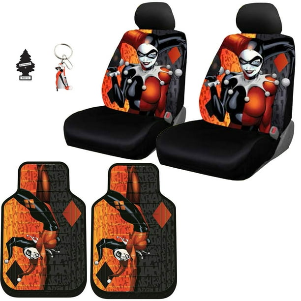 New Design DC Comic Harley Quinn Car Seat Covers Floor Mats Keychain Set with Free Air Freshener