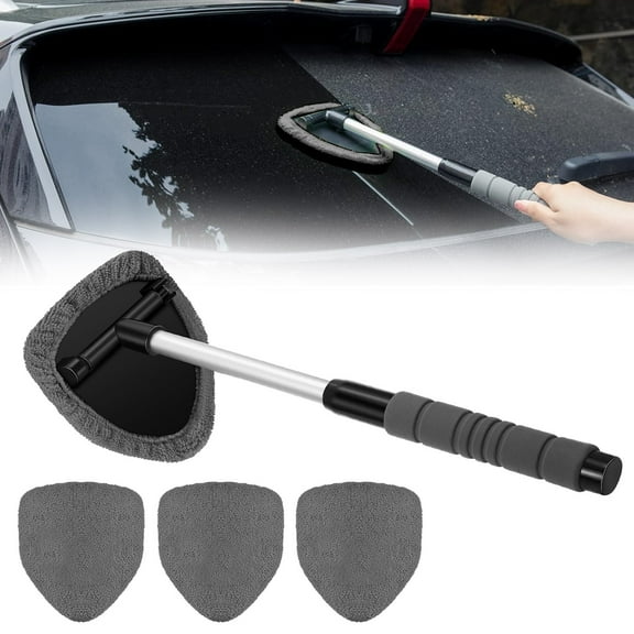 Car Windshield Cleaning Tool Kit - Expandable Handle with 4 Reusable Microfiber Pads, Interior & Exterior Window Cleaner, Car Glass Rain Brush Kit, Home & Automotive, Halloween & Holiday Cleaning