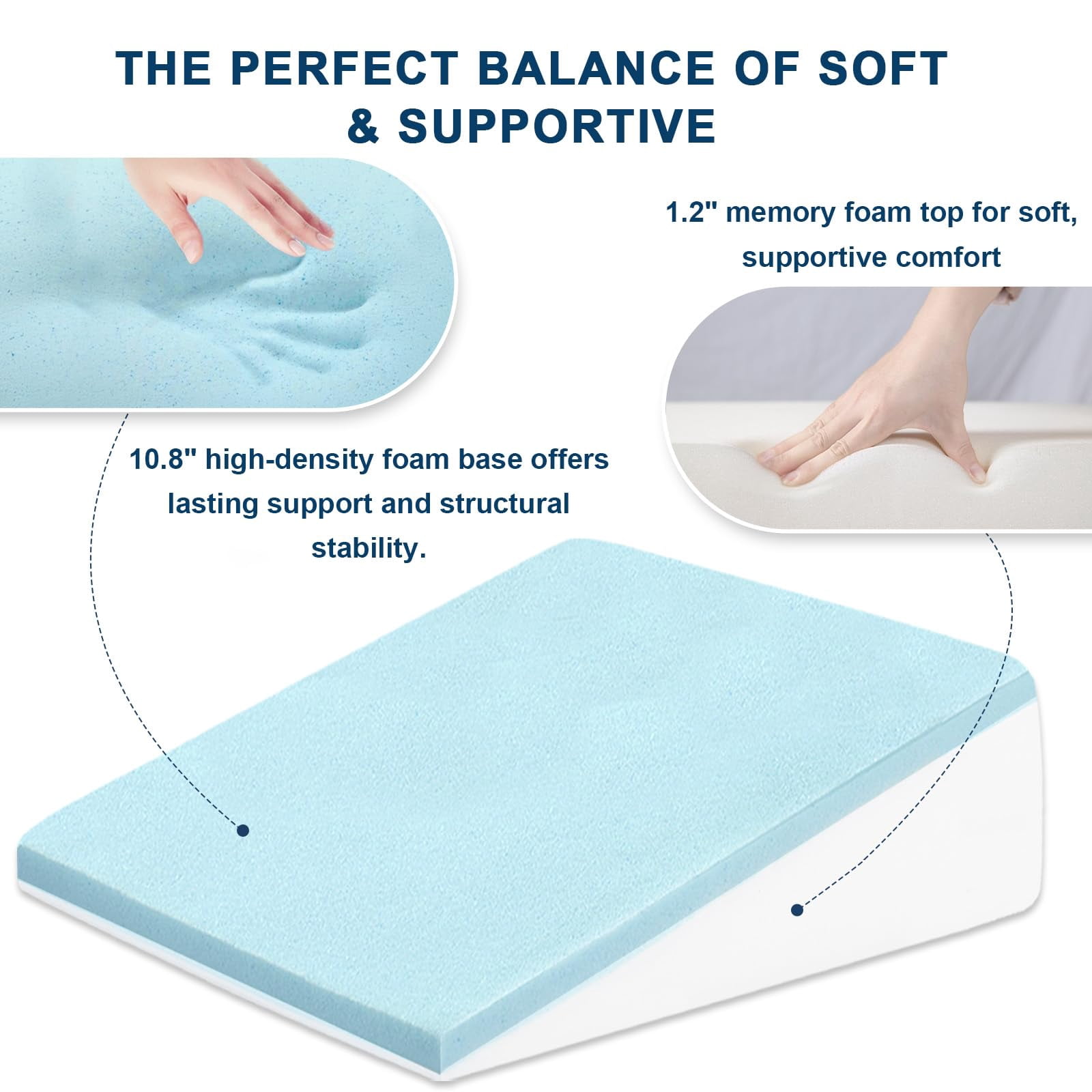 12" Wedge Pillow For Sleeping  Bed After Memory Foam Triangle Incline Support Leg Elevation (light Grey)