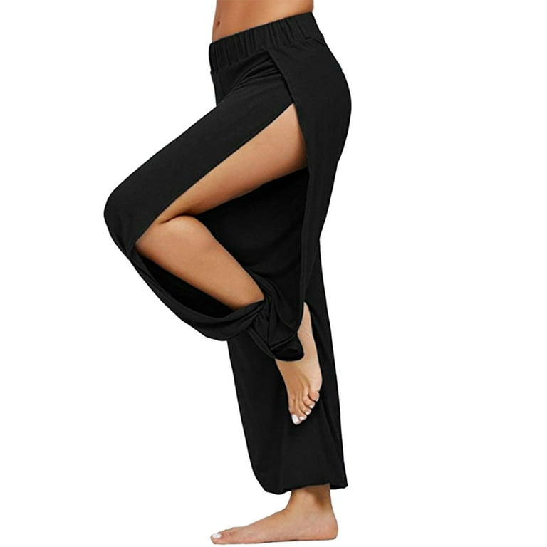 Baocc Yoga Pants with Pockets for Women, Women's Solid Color Split High  Stretch Exercise Running Yoga Leisure Pants Workout Leggings for Women  Black M