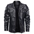 thumbnail image 1 of Mens Fashion Jacket Pure Color Zipper Stand Collar Imitation Leather Coat Tops, 1 of 8