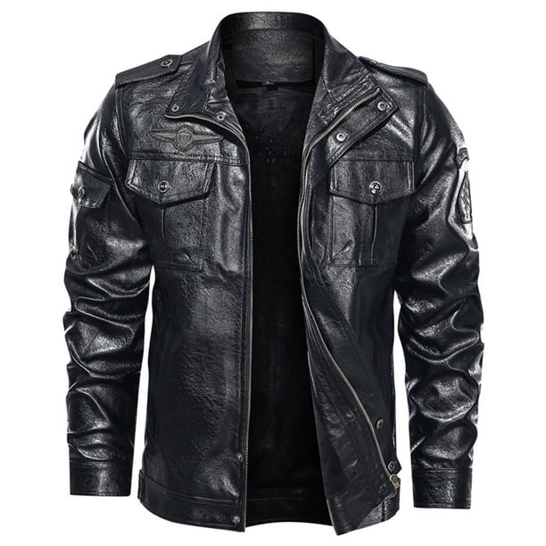 Mens Fashion Jacket Pure Color Zipper Stand Collar Imitation