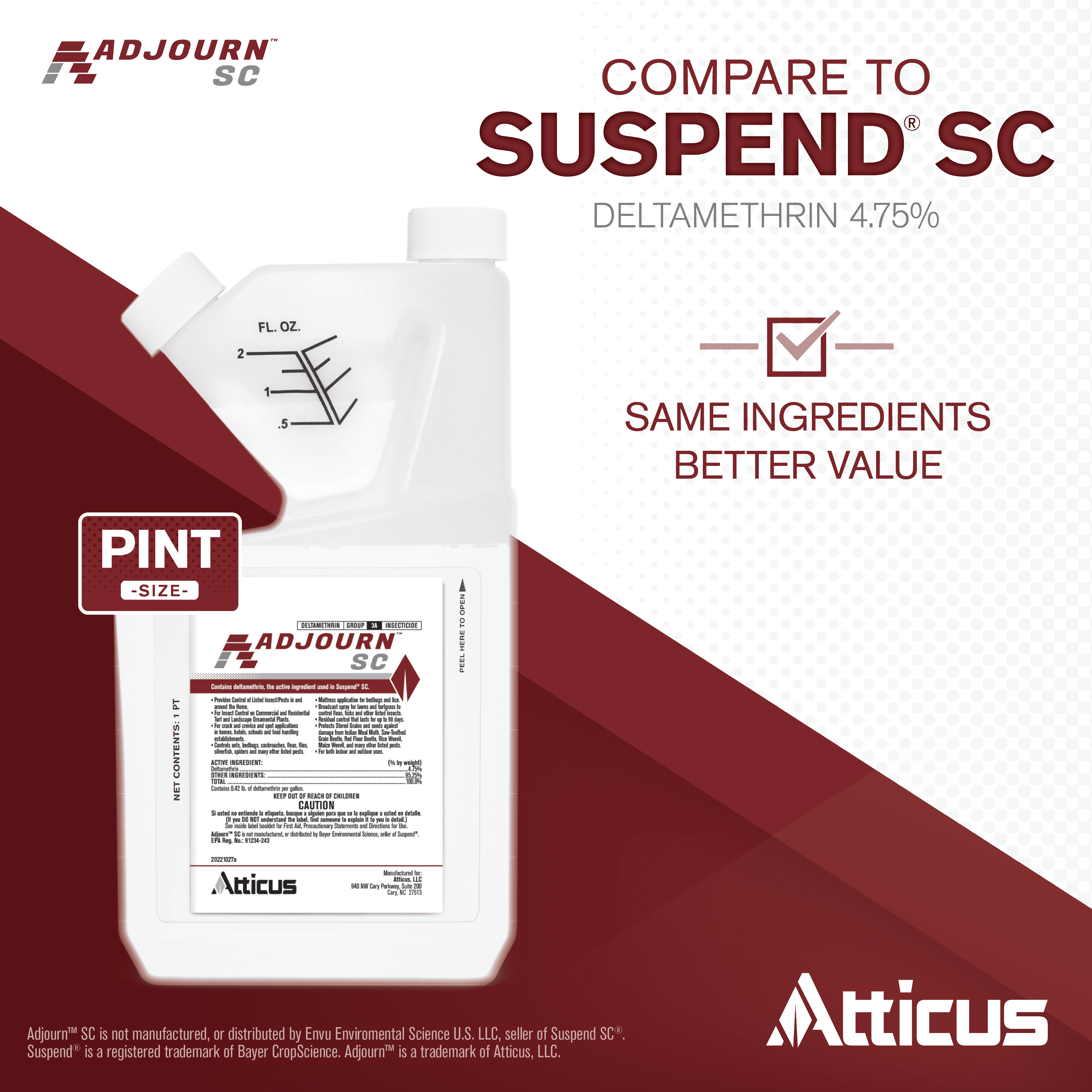 Adjourn SC (16 Ounce) Insecticide Concentrate - Indoor and Outdoor Insect Control - 4.75% Deltamethrin  by Atticus