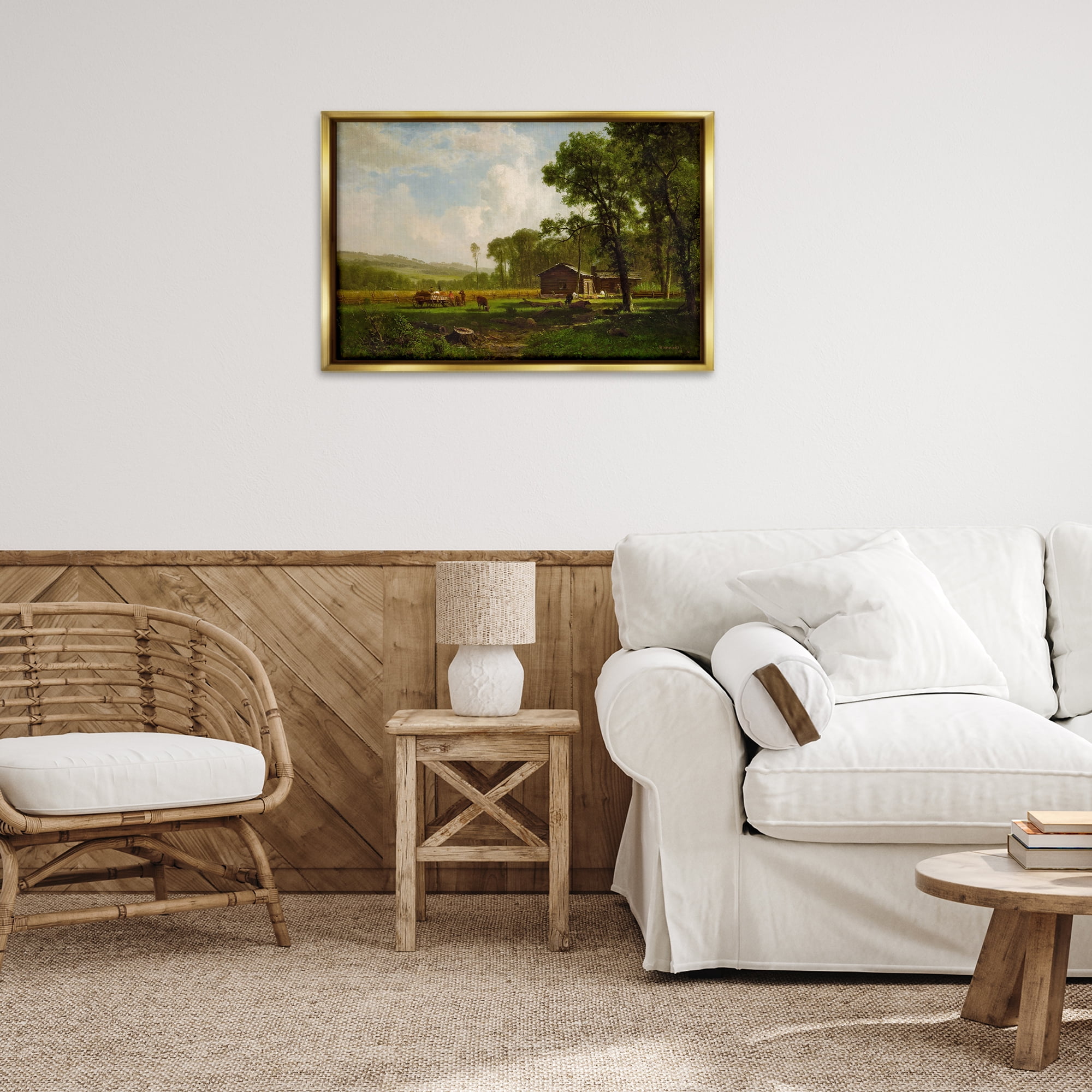 Stupell Industries Early Settlers Classical Landscape & Nature Painting Gold Floater Framed Canvas Art Print Wall Art, 31 x 21