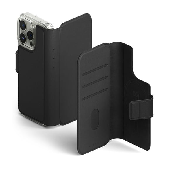 Ringke Folio Wallet Magnetic for iPhone 16 15 14 13 Pro Max Plus Case, Detachable Wallet Premium Leather Cover for Magsafe Case - Black