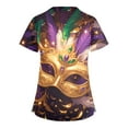 thumbnail image 3 of Women Mardi Gras Scrubs Top Plus Size Loose V Neck Funny Carnival Mask Graphic Scrubs Hoilday Short Sleeve Scrub Shirts Medical Nurse Workwear Nursing Uniform with Pockets Multicolor 3XL, 3 of 4