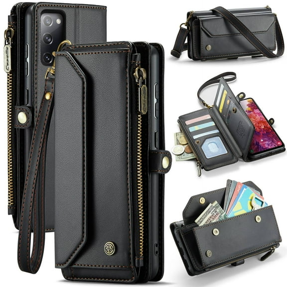 Crossbody for Samsung Galaxy S20 FE Case Wallet【RFID Blocking】with 10-Card Holder Zipper Bills Slot, Soft PU Leather Magnetic Shoulder Wrist Strap for Galaxy S20 FE Wallet Case Women