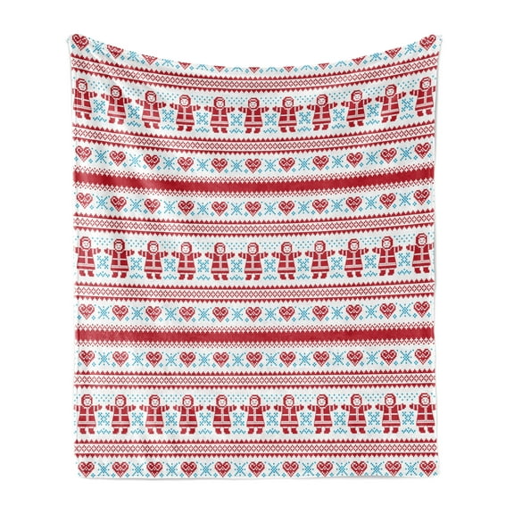 Nordic Soft Flannel Fleece Throw Blanket, Christmas Pattern with Winter Inspirations Scandinavian Motifs European, Cozy Plush for Indoor and Outdoor Use, 70" x 90", Red Sky Blue White, by Ambesonne