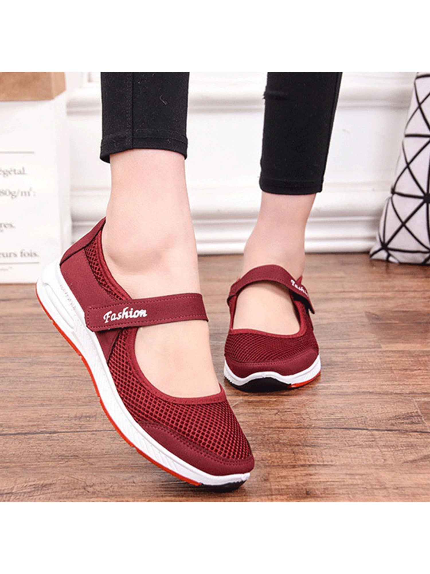 Women Summer Sport Slip On Elastic Flat Shoes Breathable Casual Sandals Size LG 