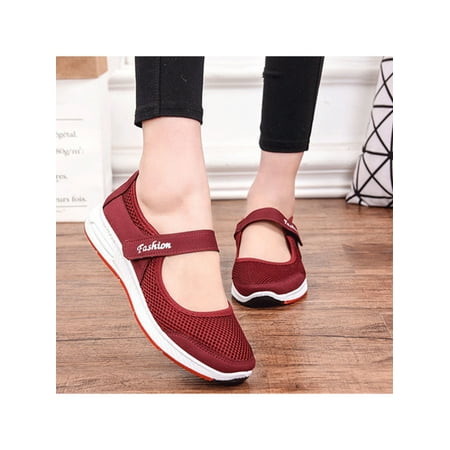

Daeful Women s Casual Shoe Magic Tape Sneakers Slip On Walking Shoes Sport Lightweight Breathable Comfort Flats Red 7.5
