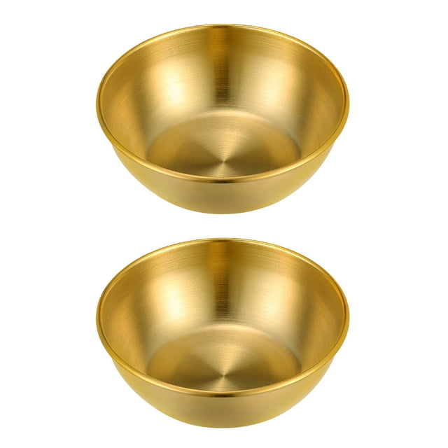 Hemoton 4 unids platos de salsa de acero inoxidable cuencos de inmersión con condimento redondo plato plato platos aperitivos para restaurante hogar (dorado)