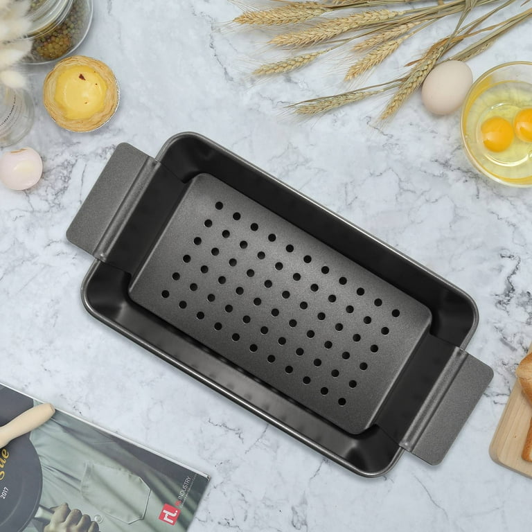 Elbee Home Premium Non-Stick 9 Inch Meatloaf Pan with Easy Removal  Perforated Tray Insert Made of Durable Carbon Steel
