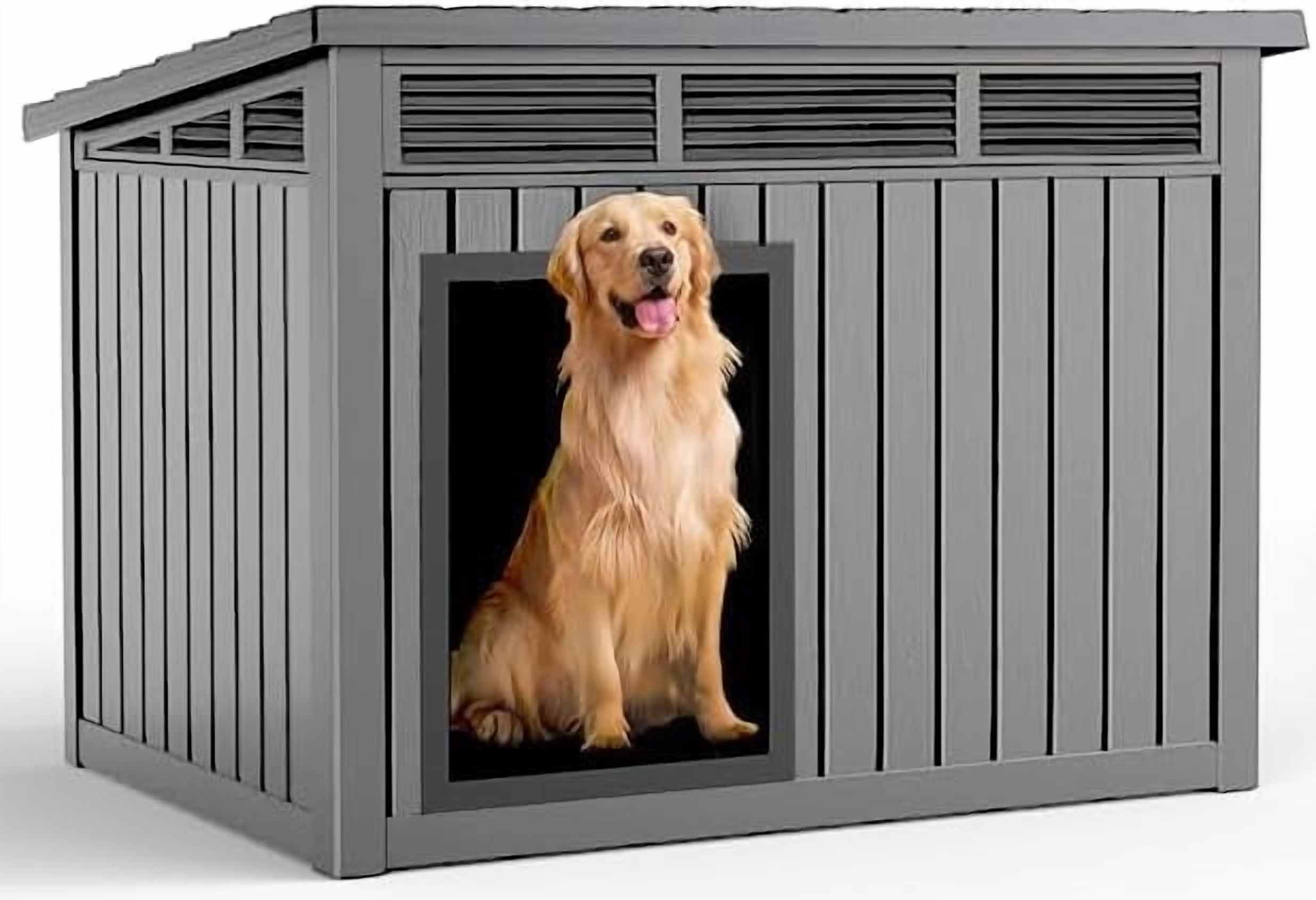 LEHOME Large Dog House Outdoor for Indoor with Weatherproof & Removable Roof,Fits Small to Large (Gray, 42.87 * 32.95 * 31.61'')