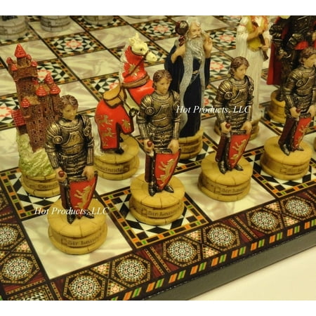 Medieval Times King Arthur Camelot Chess Set with 14 1/2"" Mosaic Color Board