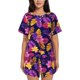 thumbnail image 1 of Balery Purple Flower Conjunto de Pijama para Mujer con Estampado, Dos Piezas de Manga Corta y Shorts, Ropa de Dormir Suave con Cuello Redondo y Bolsillos-Small, 1 of 6