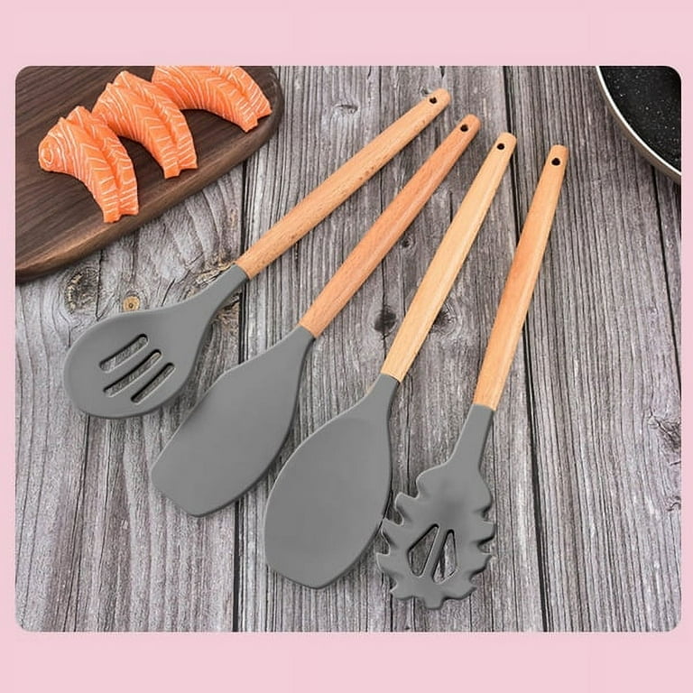 12 Pcs-set Colorful Silicone Kitchen Cooking Utensils Set With Holder  Wooden Handle Ns2