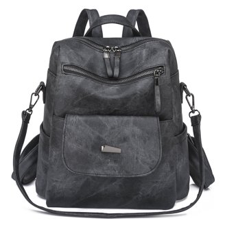 Vegan PU Leather Black Backpack Travel Bag Vegan Backpack Leather Bookbag for Women Men, LXY Vintage  main image 2