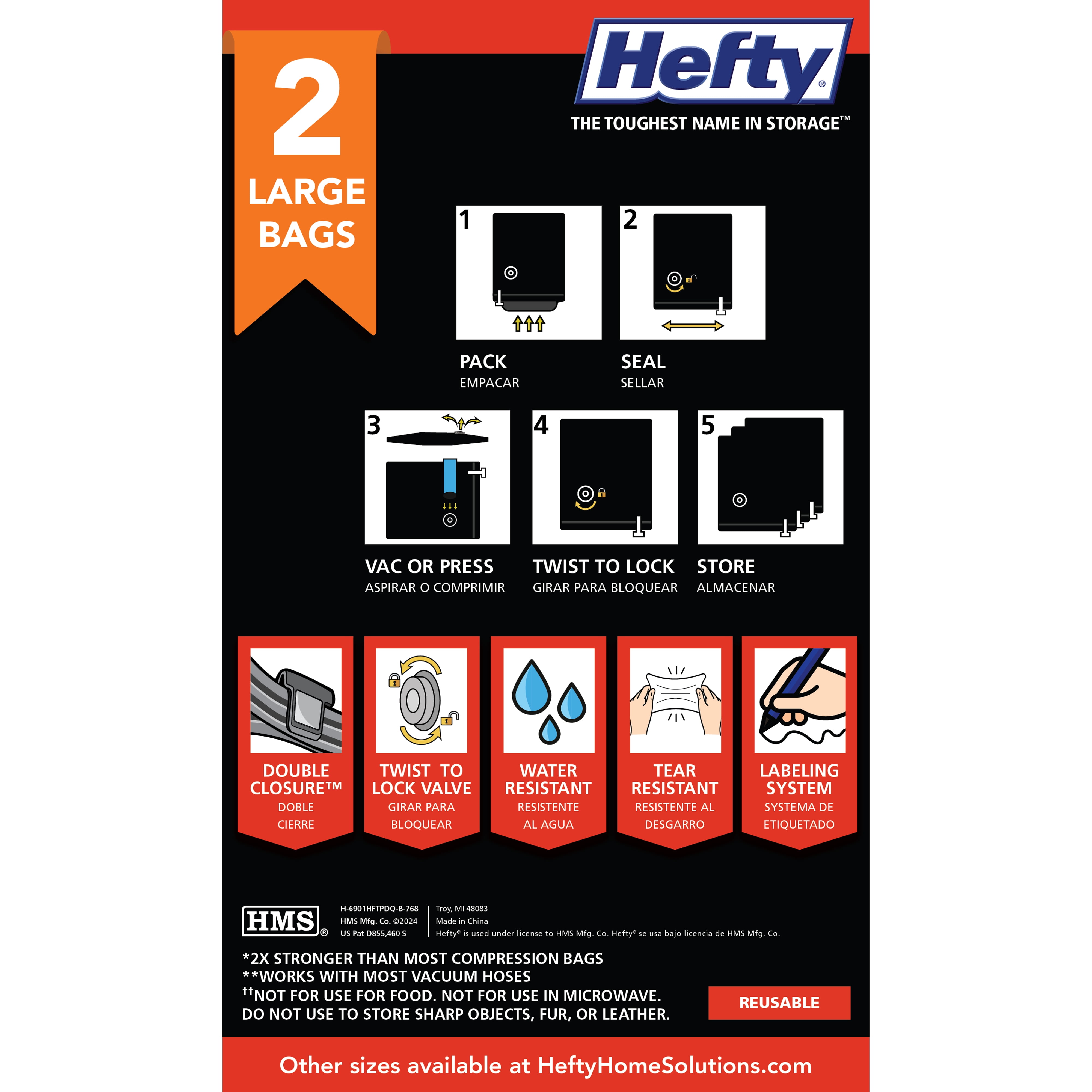 (2 pack) Hefty Max Shrink-Pak Portable Closet and Garage Organizer, Black